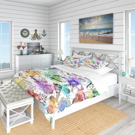 Designart 'Modern Seashells Pattern' Nautical & Coastal Bedding Set